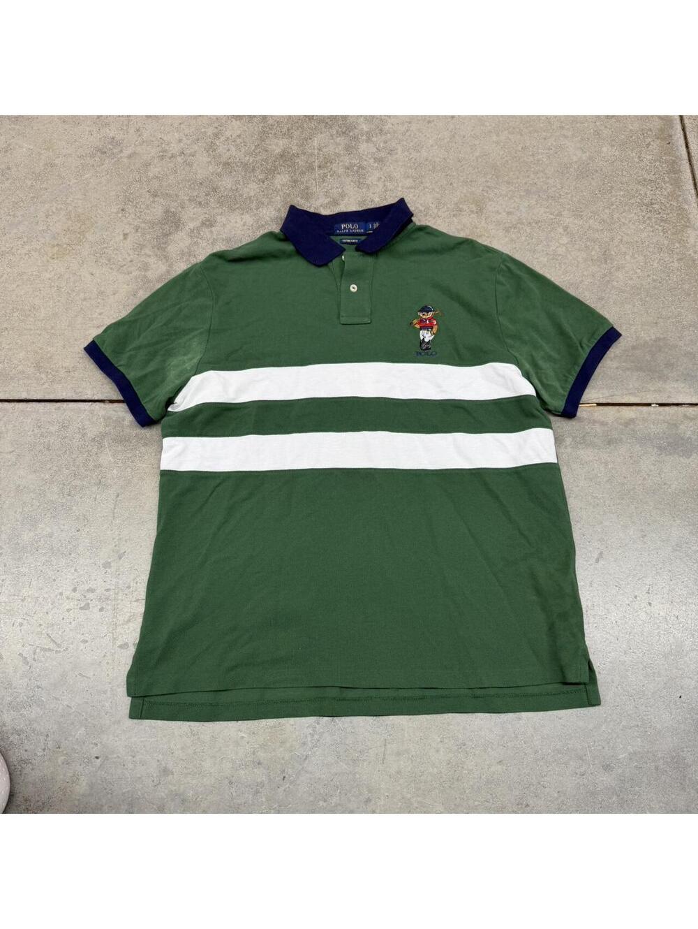 vintage polo ralph lauren striped rugby bear shirt size large HAS SMALL STAIN